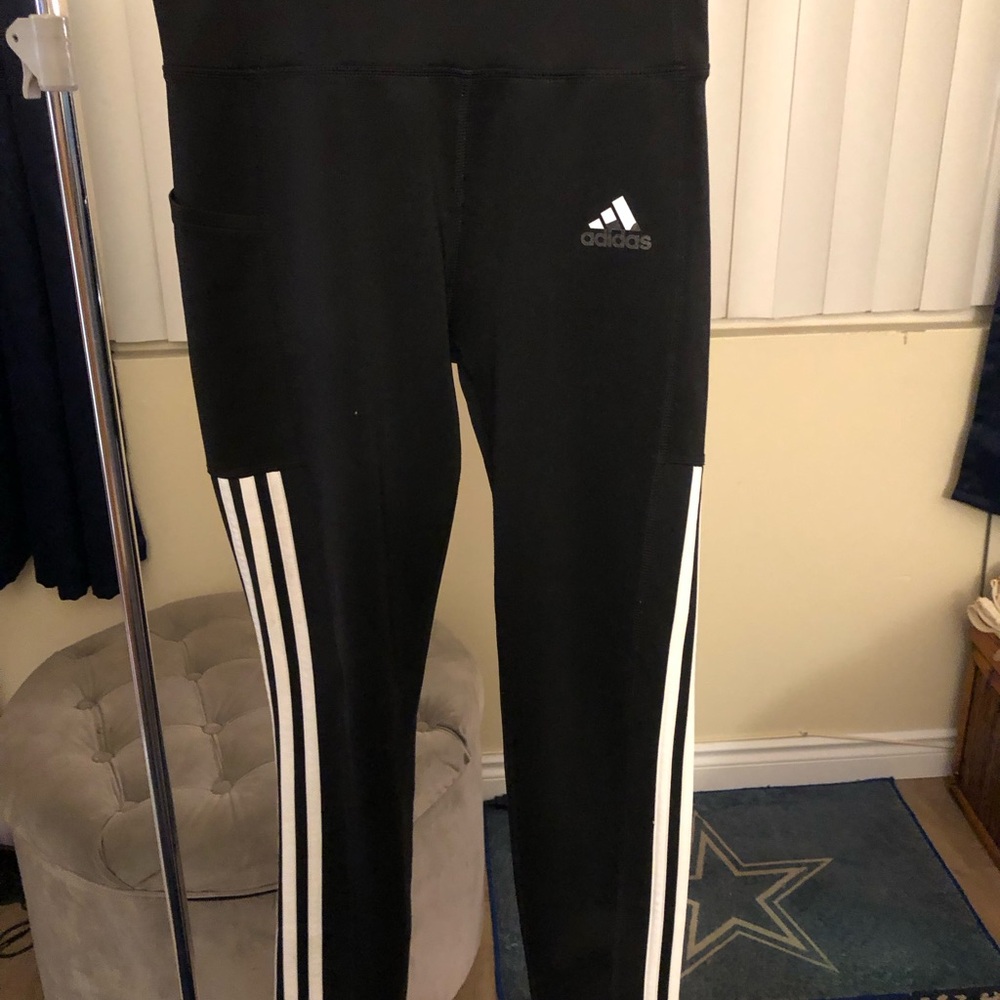 adidas Black Leggings with White Side Stripes